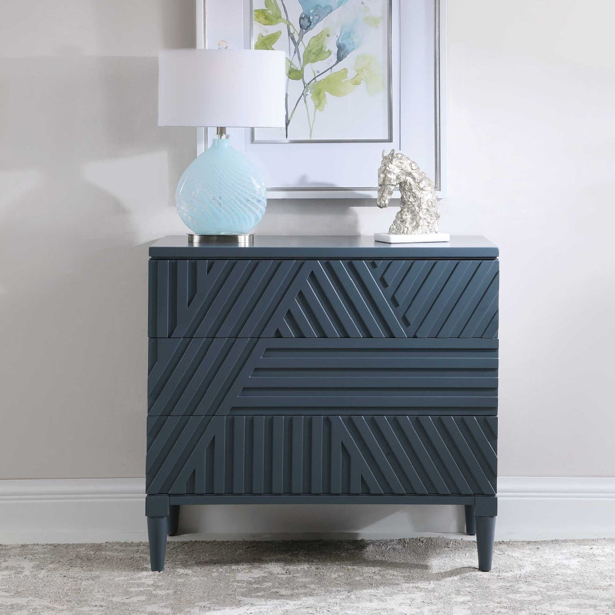 Modern European furniture - Geometric Carved 3-Drawer Chest - www.oroa.com