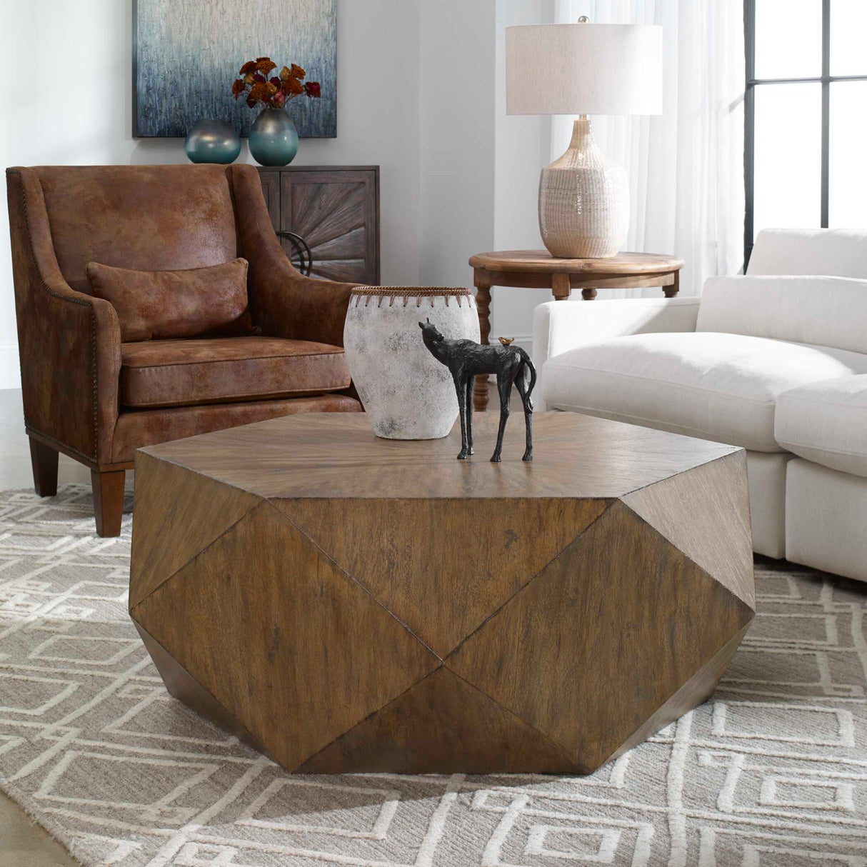 Modern European furniture - Faceted Mango Veneer Coffee Table - www.oroa.com