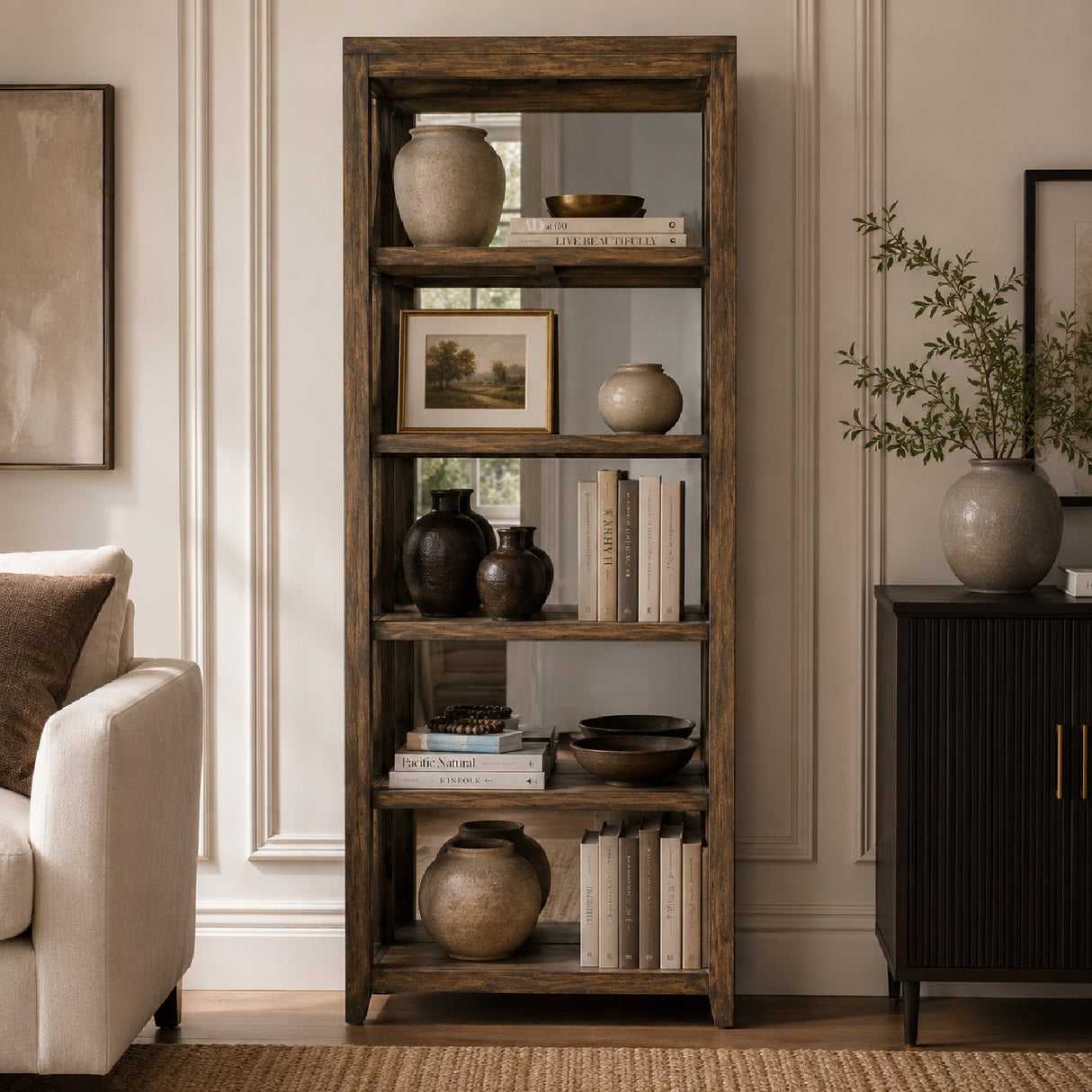 Modern European furniture - Weathered Oak Mirrored Bookshelf - www.oroa.com