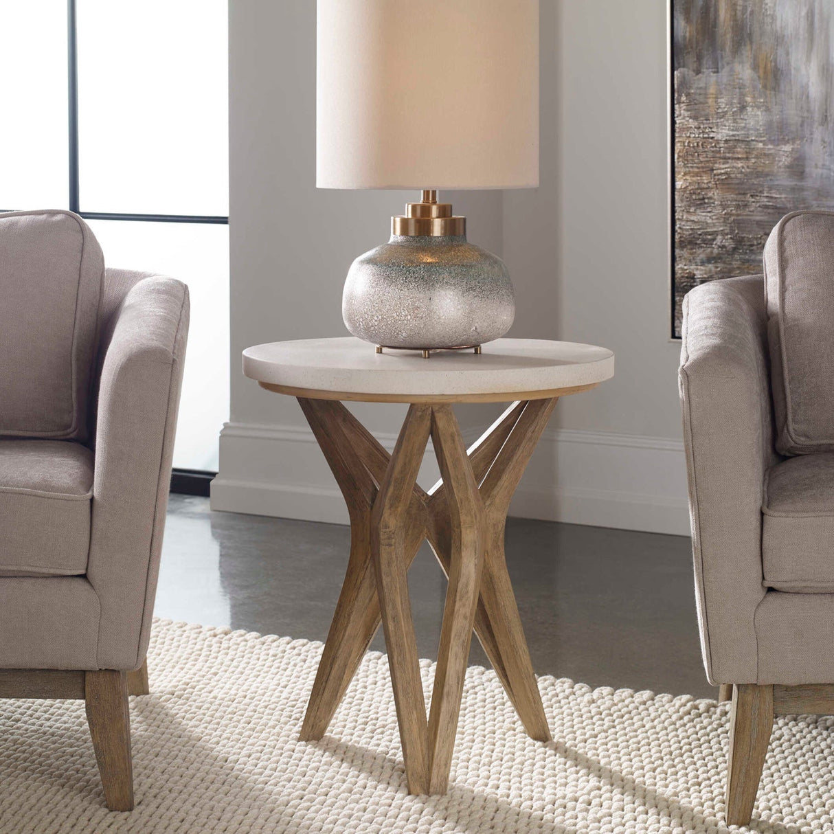 White Limestone Round Side Table by Uttermost Marnie, alternate view 2