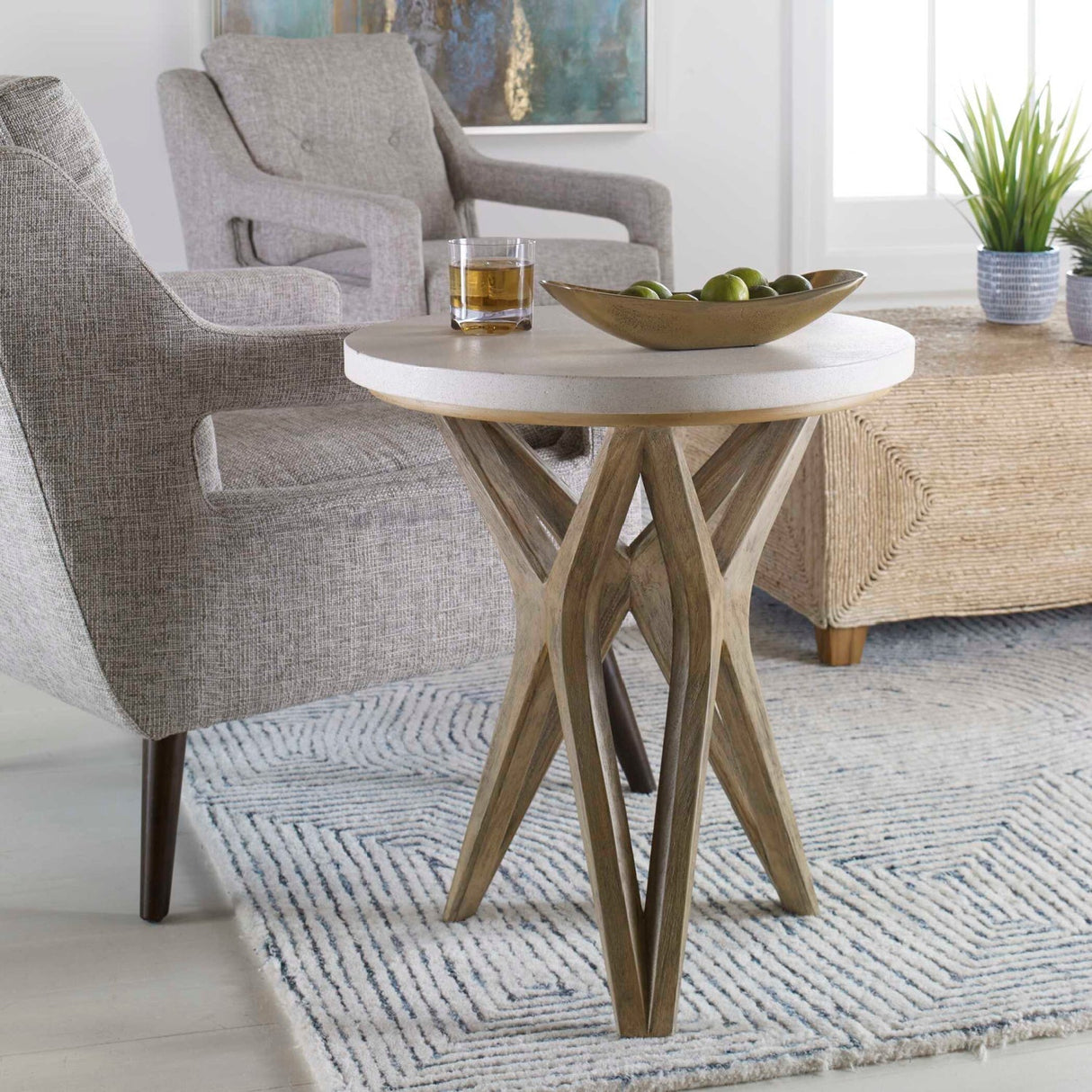 White Limestone Round Side Table by Uttermost Marnie, alternate view 6