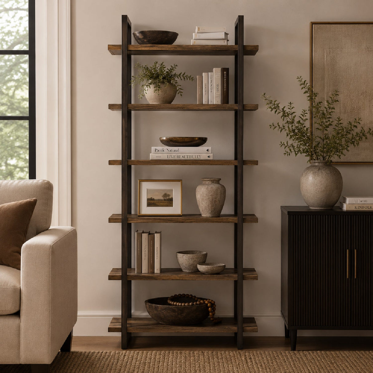 Modern European furniture - Iron Frame 6-Shelf Bookcase - www.oroa.com