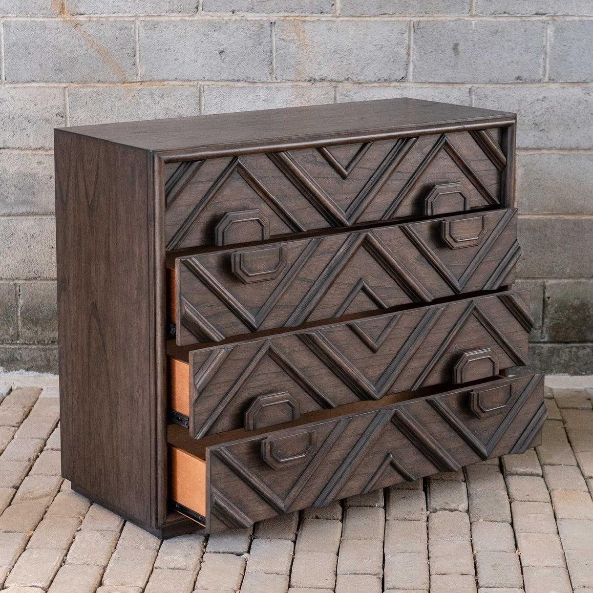 Geometric Carved 4-Drawer Chest by Uttermost Mindra, alternate view 5