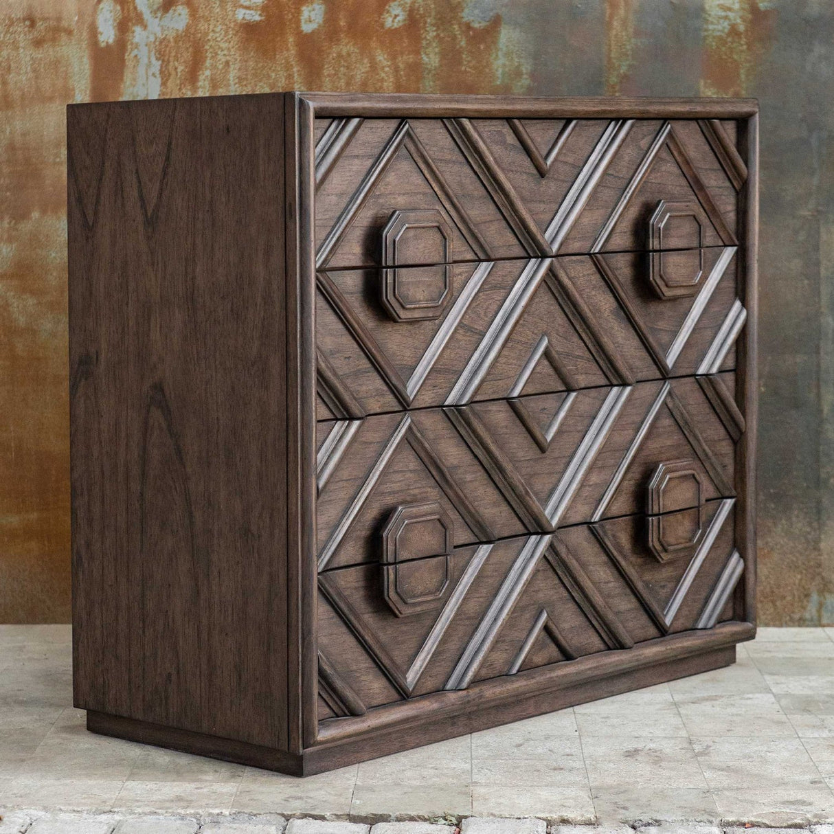Geometric Carved 4-Drawer Chest by Uttermost Mindra, alternate view 6