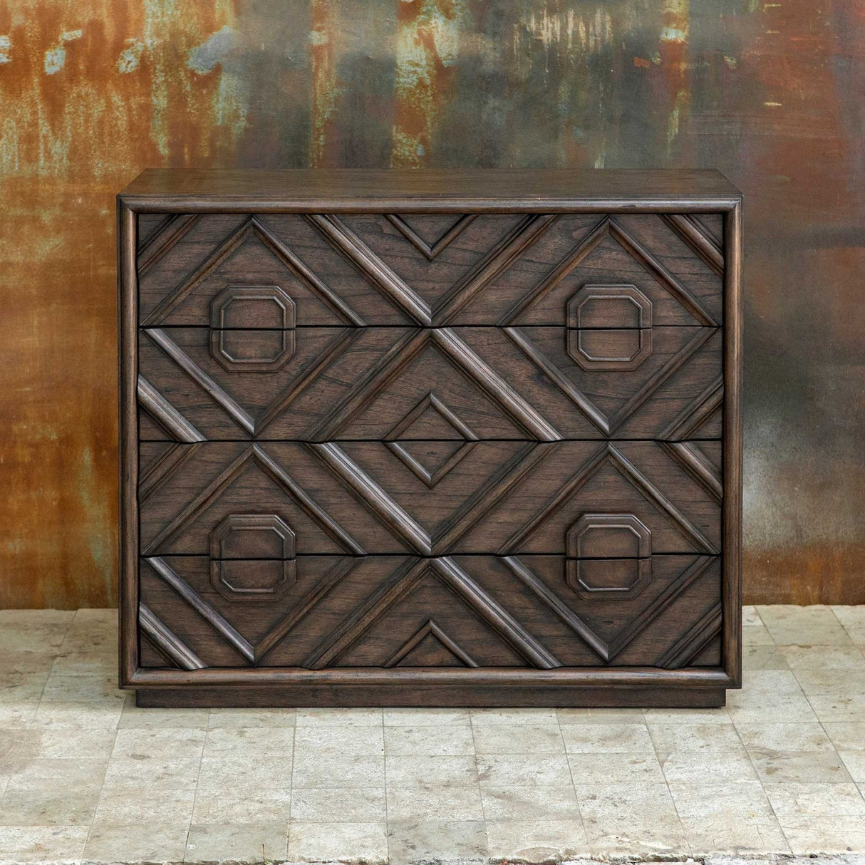 Geometric Carved 4-Drawer Chest by Uttermost Mindra, alternate view 7