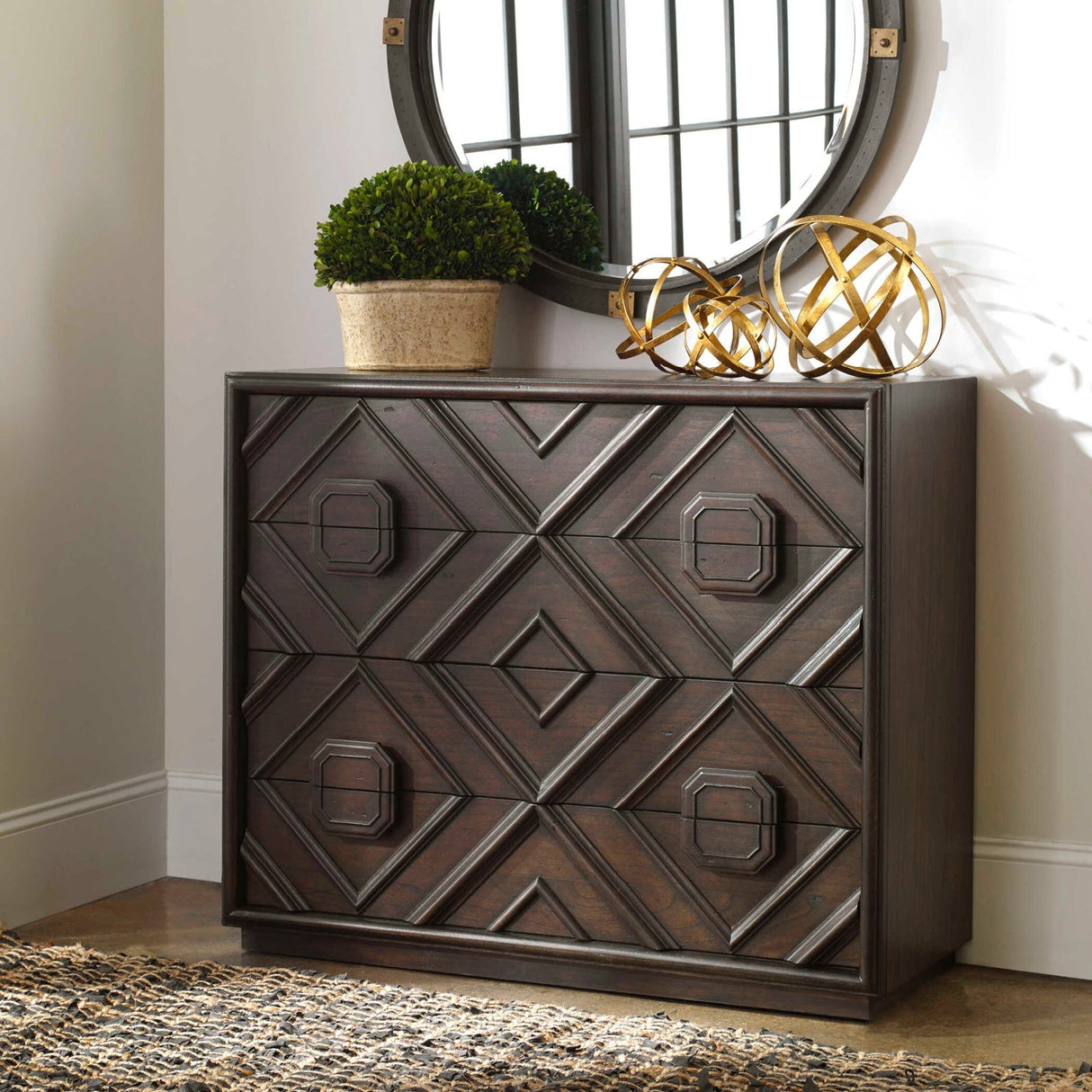 Geometric Carved 4-Drawer Chest by Uttermost Mindra, alternate view 8