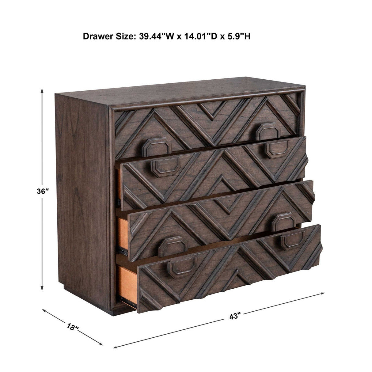 Geometric Carved 4-Drawer Chest by Uttermost Mindra, alternate view 9