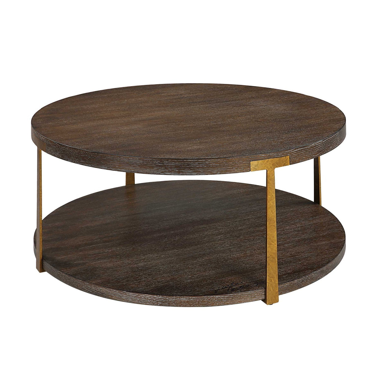 Brown Oak Round Coffee Table by Uttermost Palisade, alternate view 3