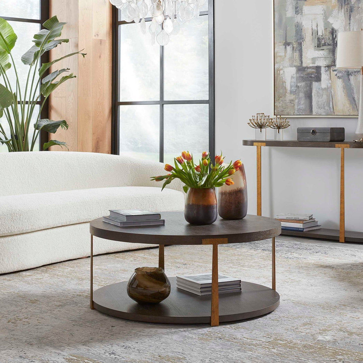 Brown Oak Round Coffee Table by Uttermost Palisade, alternate view 7