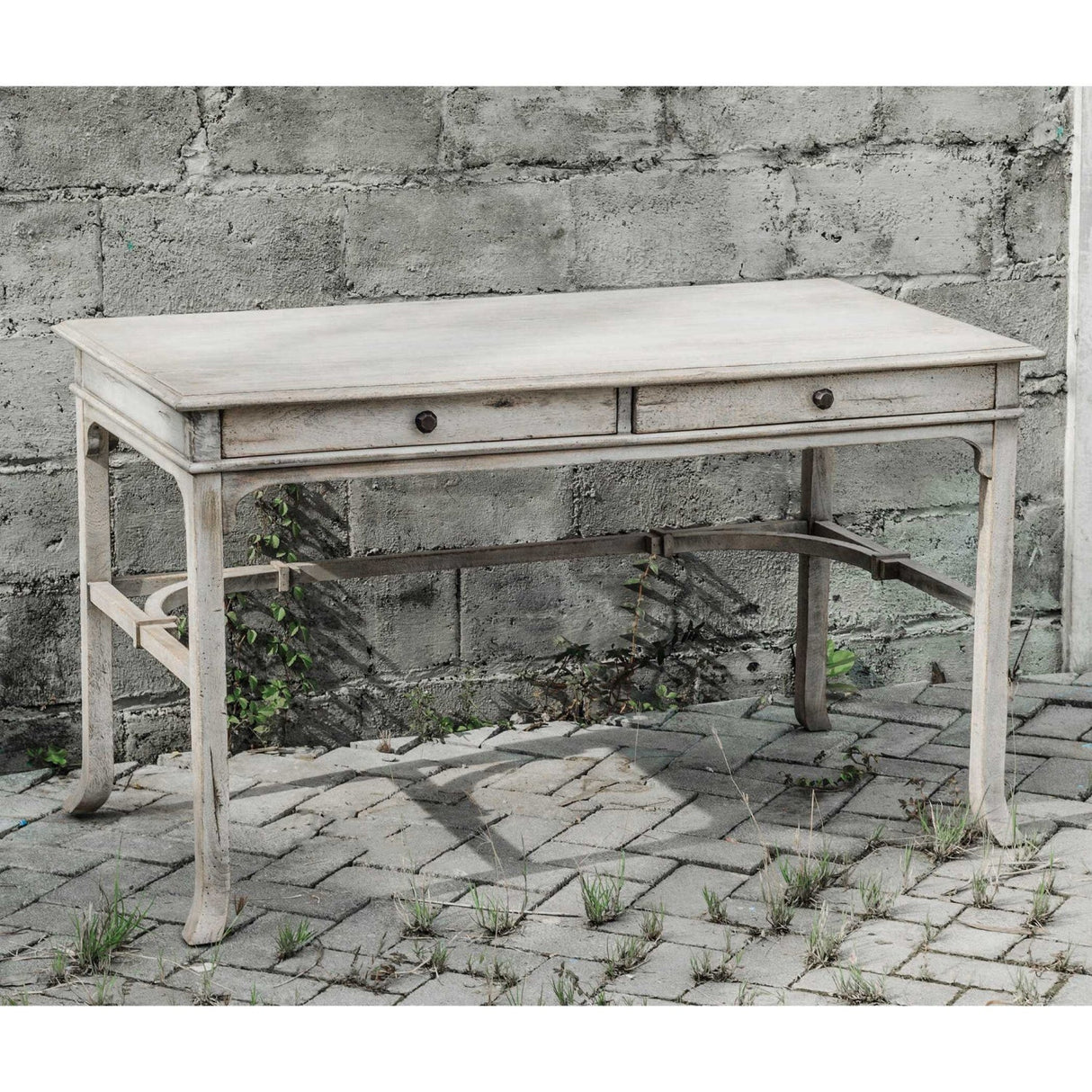 Modern European furniture - Aged White 2-Drawer Writing Desk - www.oroa.com