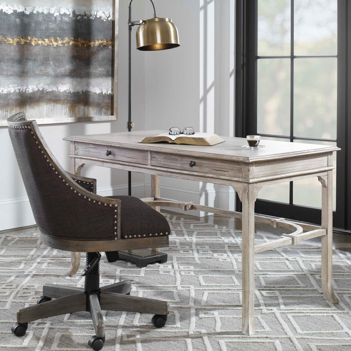 Modern European furniture - Aged White 2-Drawer Writing Desk - www.oroa.com