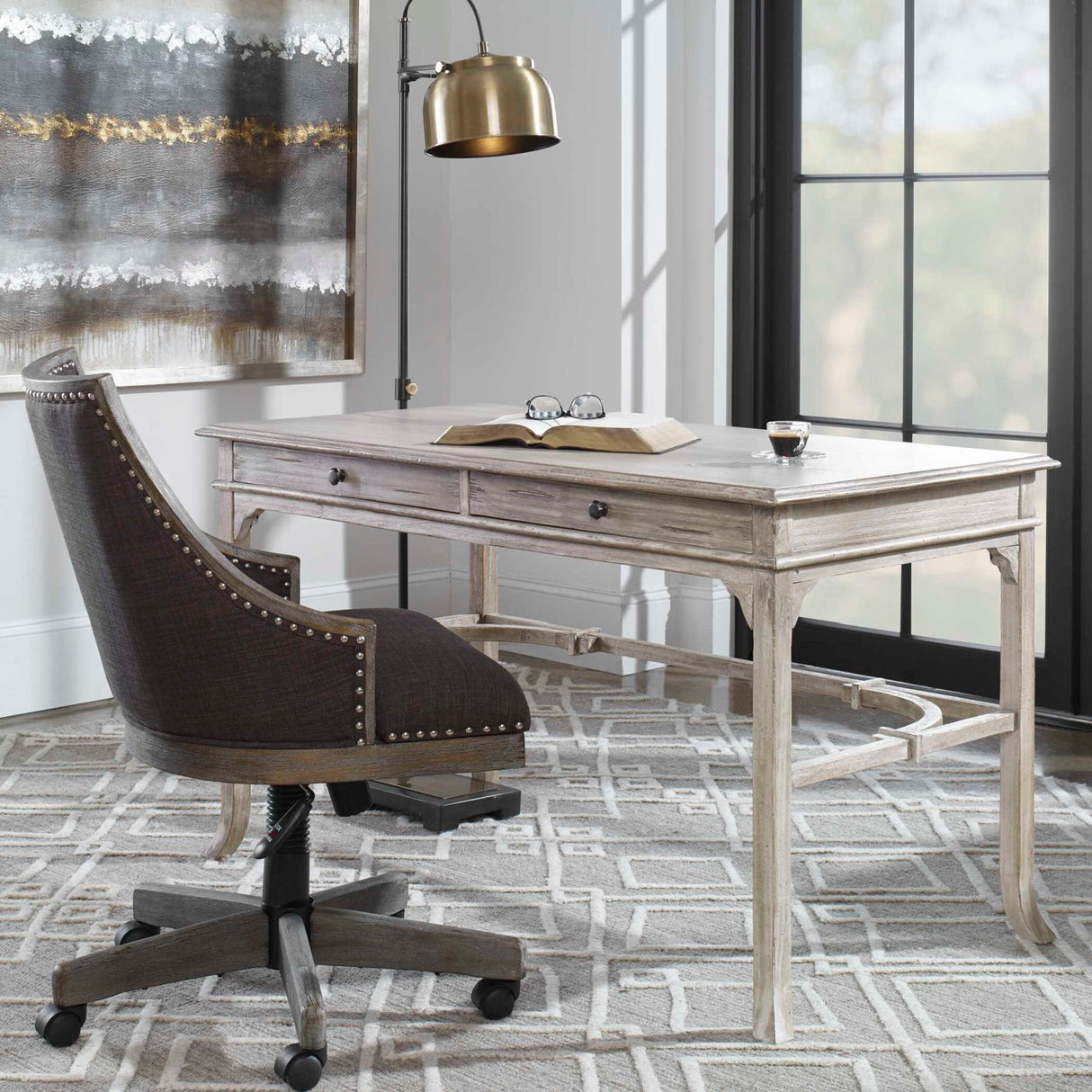 Modern European furniture - Aged White 2-Drawer Writing Desk - www.oroa.com