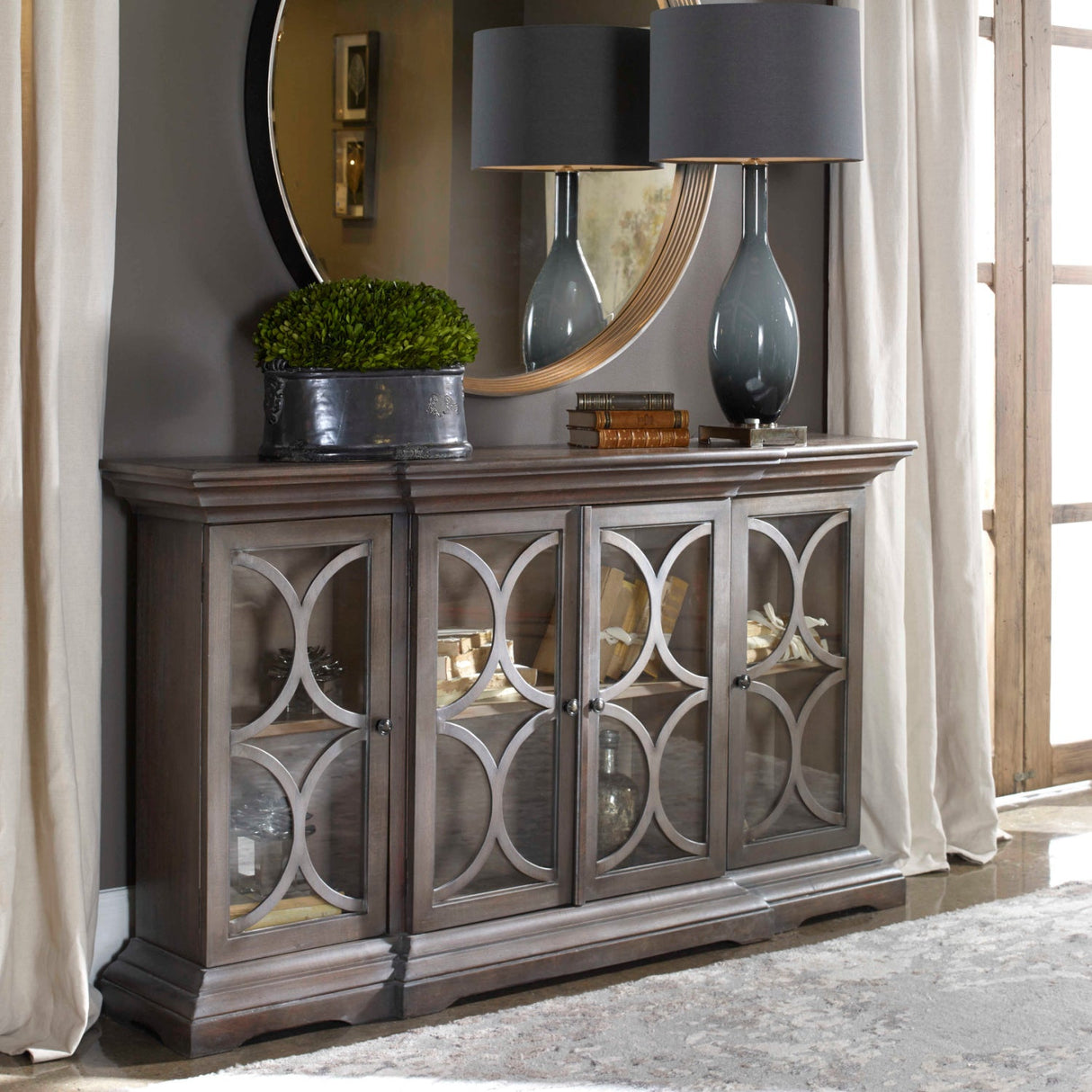Modern European furniture - Open-Carved 4-Door Wooden Cabinet - www.oroa.com