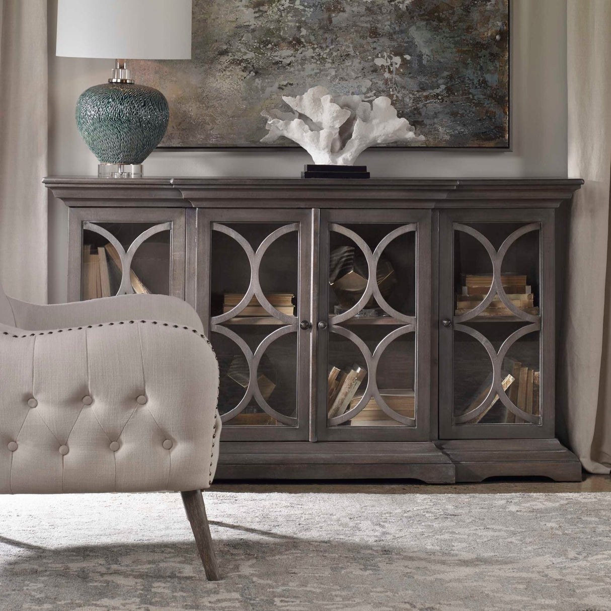 Open-Carved 4-Door Wooden Cabinet by Uttermost Belino, alternate view 6