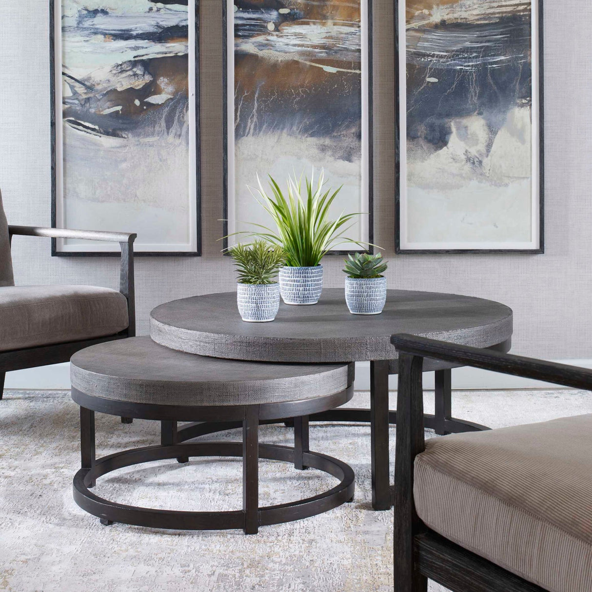 Modern European furniture - Taupe Burlap Nesting Coffee Tables (2) Table - www.oroa.com