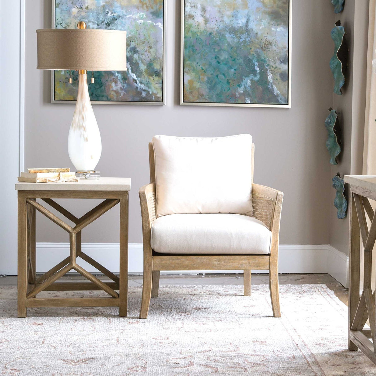 Modern European furniture - Natural Limestone Square Side Table - www.oroa.com