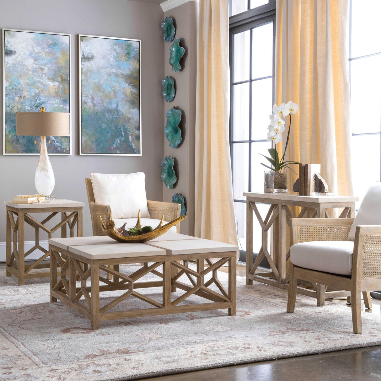Modern European furniture - Natural Limestone Square Side Table - www.oroa.com