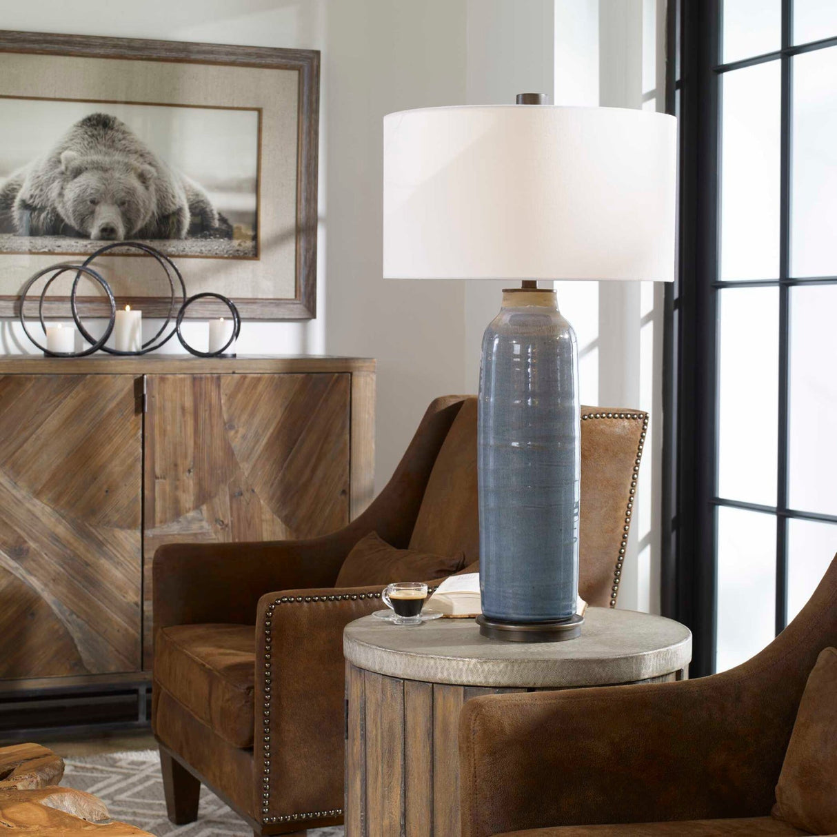 Modern European furniture - Distressed Blue Ceramic Table Lamp - www.oroa.com