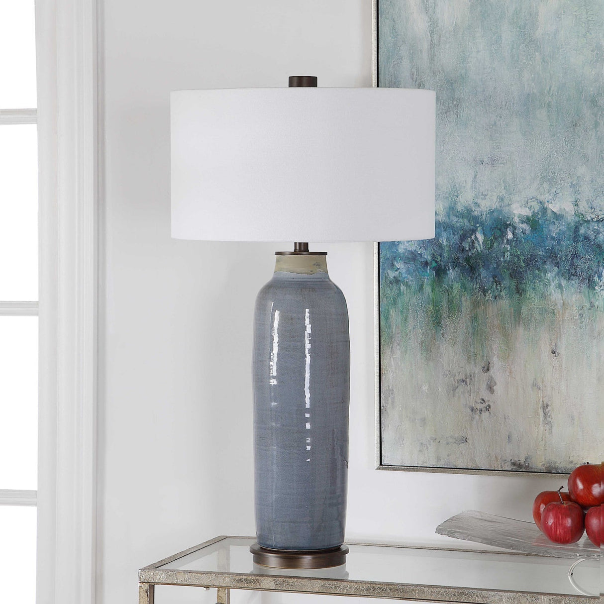 Modern European furniture - Distressed Blue Ceramic Table Lamp - www.oroa.com