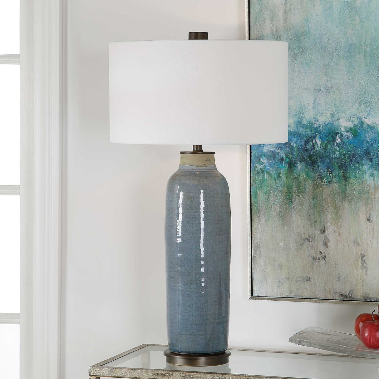 Modern European furniture - Distressed Blue Ceramic Table Lamp - www.oroa.com