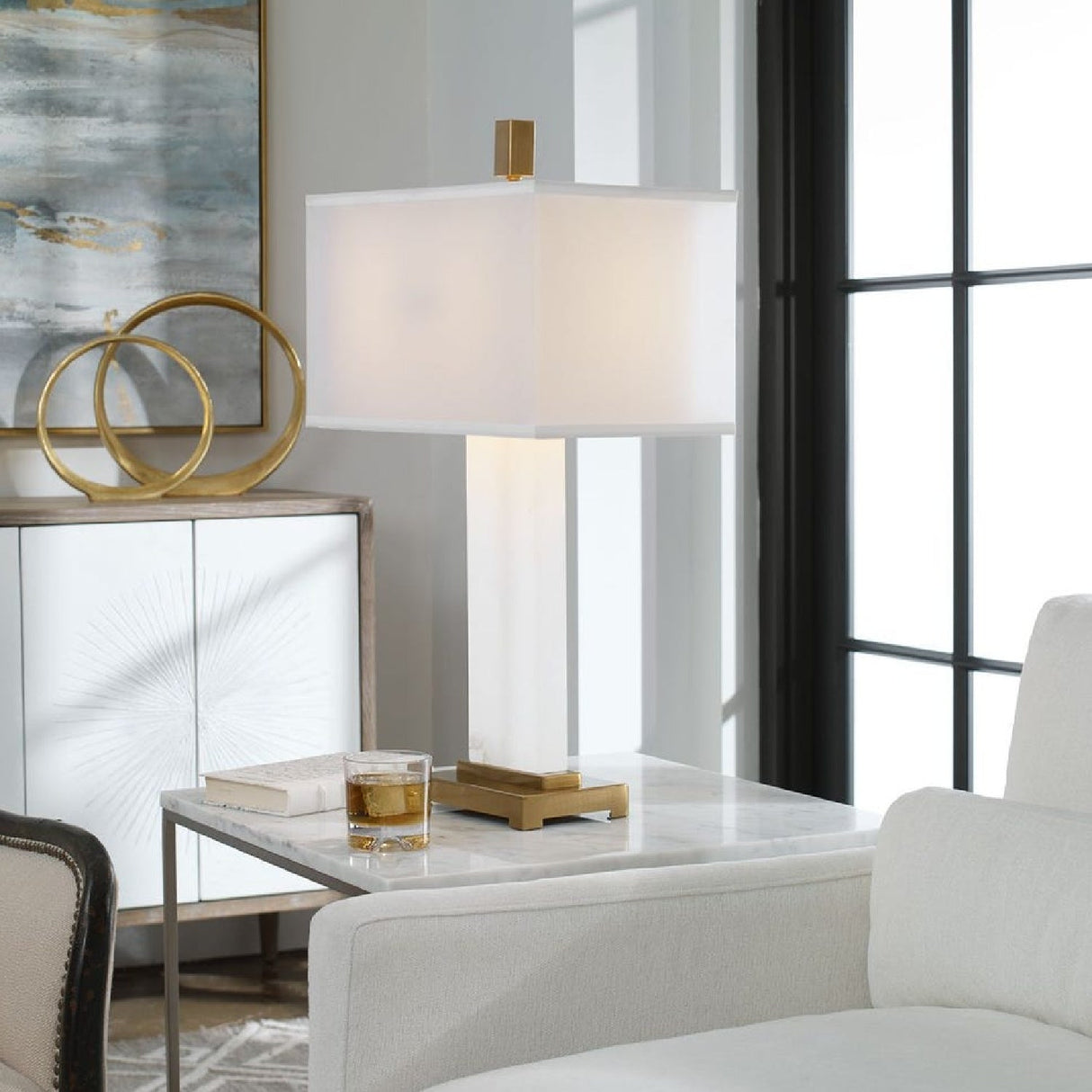 Modern European furniture - White Alabaster Table Lamp by Uttermost Athanas - www.oroa.com