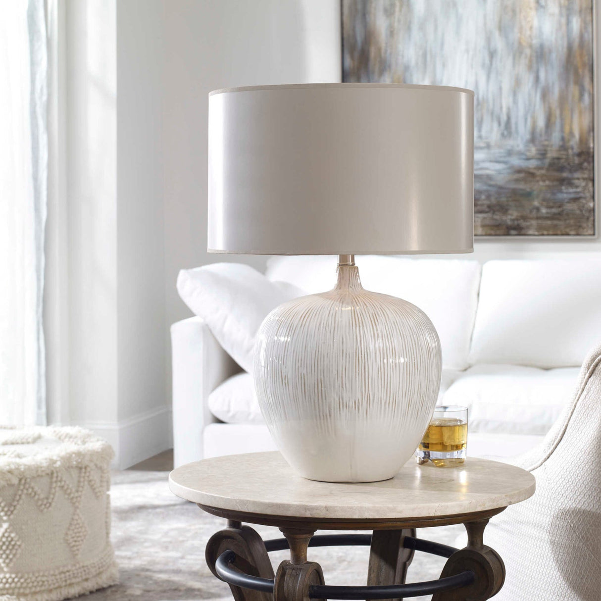 Modern European furniture - Distressed White Ceramic Table Lamp by Uttermost Georgios - www.oroa.com