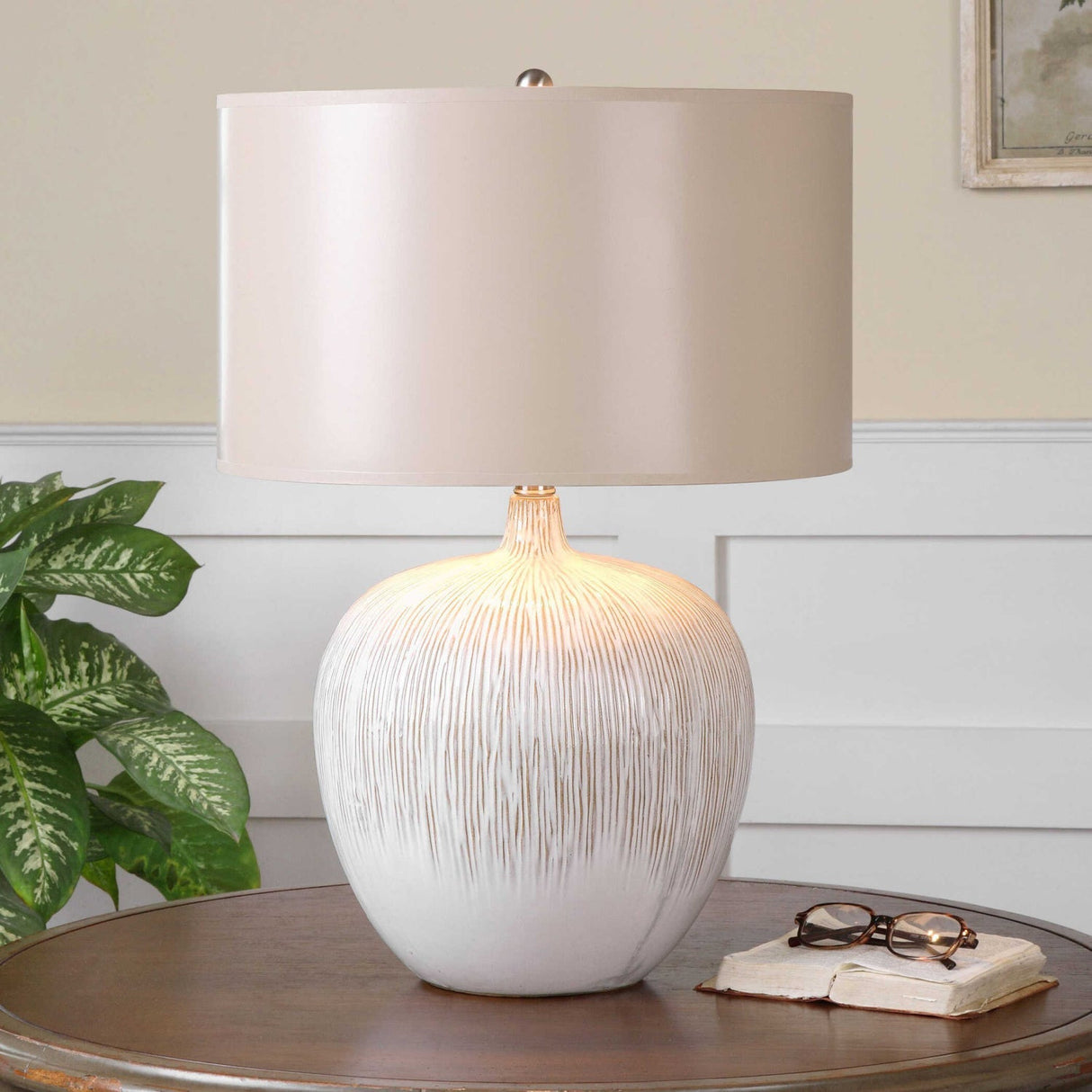 Modern European furniture - Distressed White Ceramic Table Lamp by Uttermost Georgios - www.oroa.com
