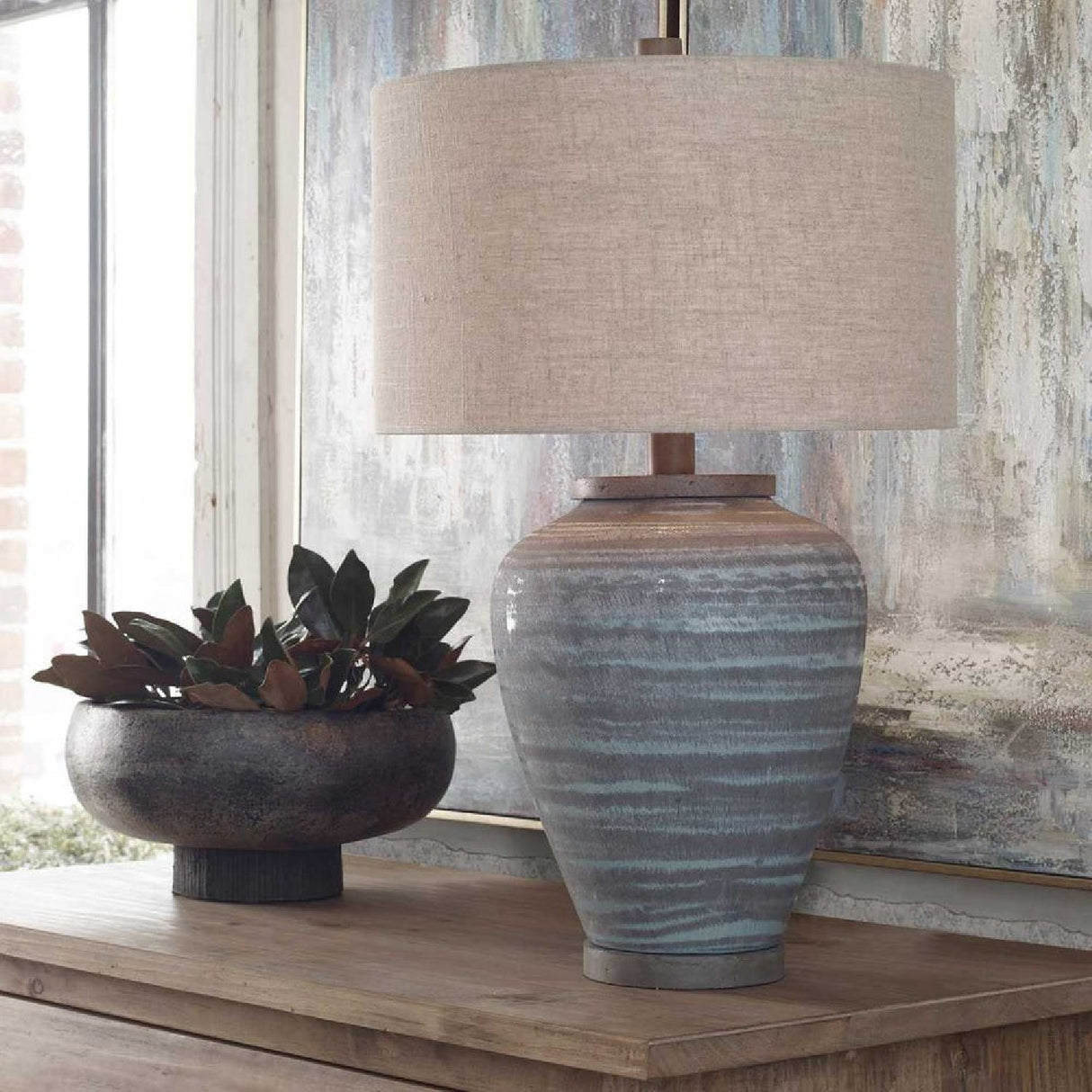Modern European furniture - Blue Crackled Ceramic Table Lamp by Uttermost Pelia - www.oroa.com
