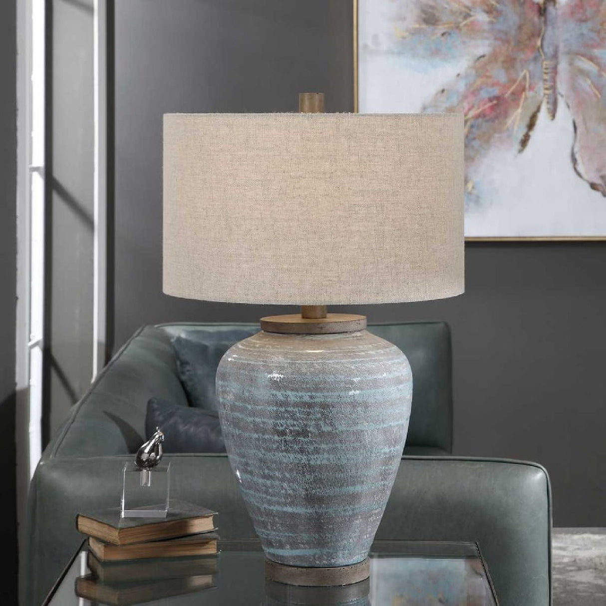 Modern European furniture - Blue Crackled Ceramic Table Lamp by Uttermost Pelia - www.oroa.com