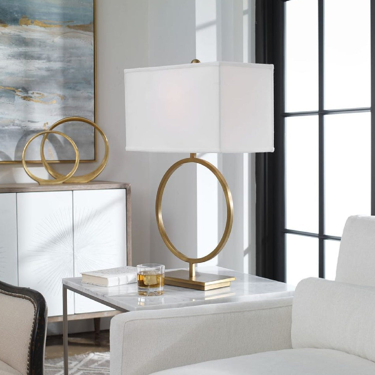 Modern European furniture - Brushed Brass Ring Table Lamp by Uttermost Duara - www.oroa.com