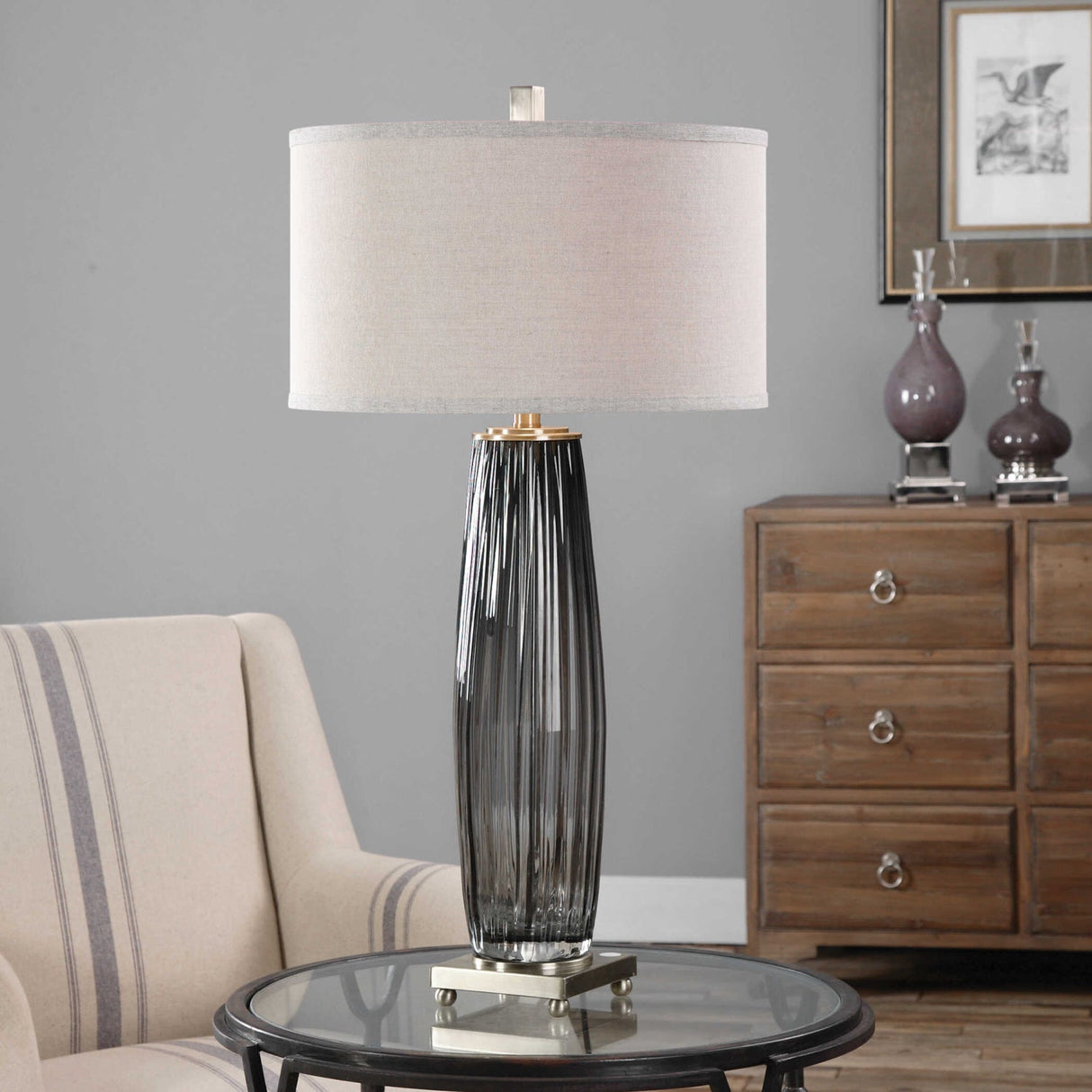 Modern European furniture - Pleated Gray Glass Table Lamp by Uttermost Vilminore - www.oroa.com