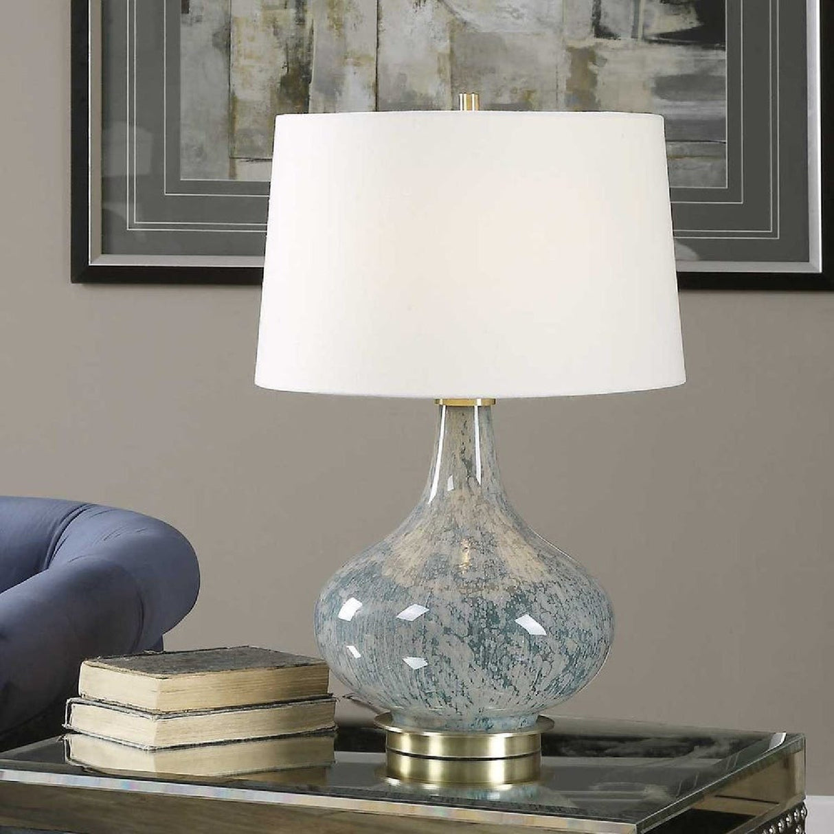 Modern European furniture - Bulbous Blue Glass Table Lamp by Uttermost Celinda - www.oroa.com