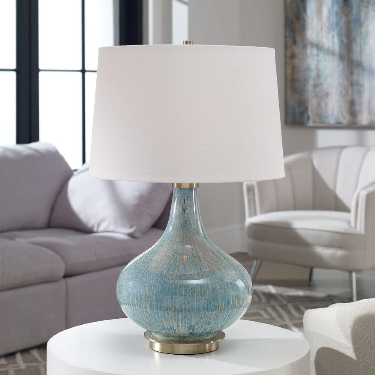 Modern European furniture - Bulbous Blue Glass Table Lamp by Uttermost Celinda - www.oroa.com