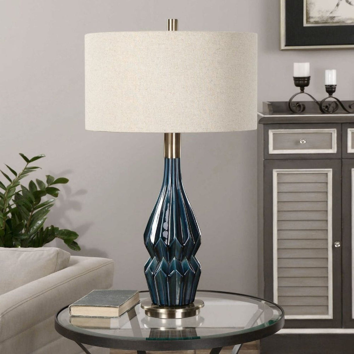 Modern European furniture - Blue Faceted Ceramic Table Lamp by Uttermost Prussian - www.oroa.com