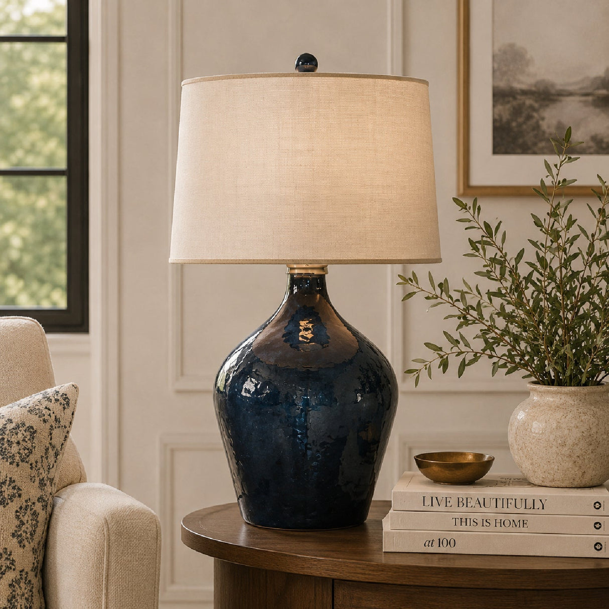 Modern European furniture - Hammered Blue Glass Table Lamp - www.oroa.com