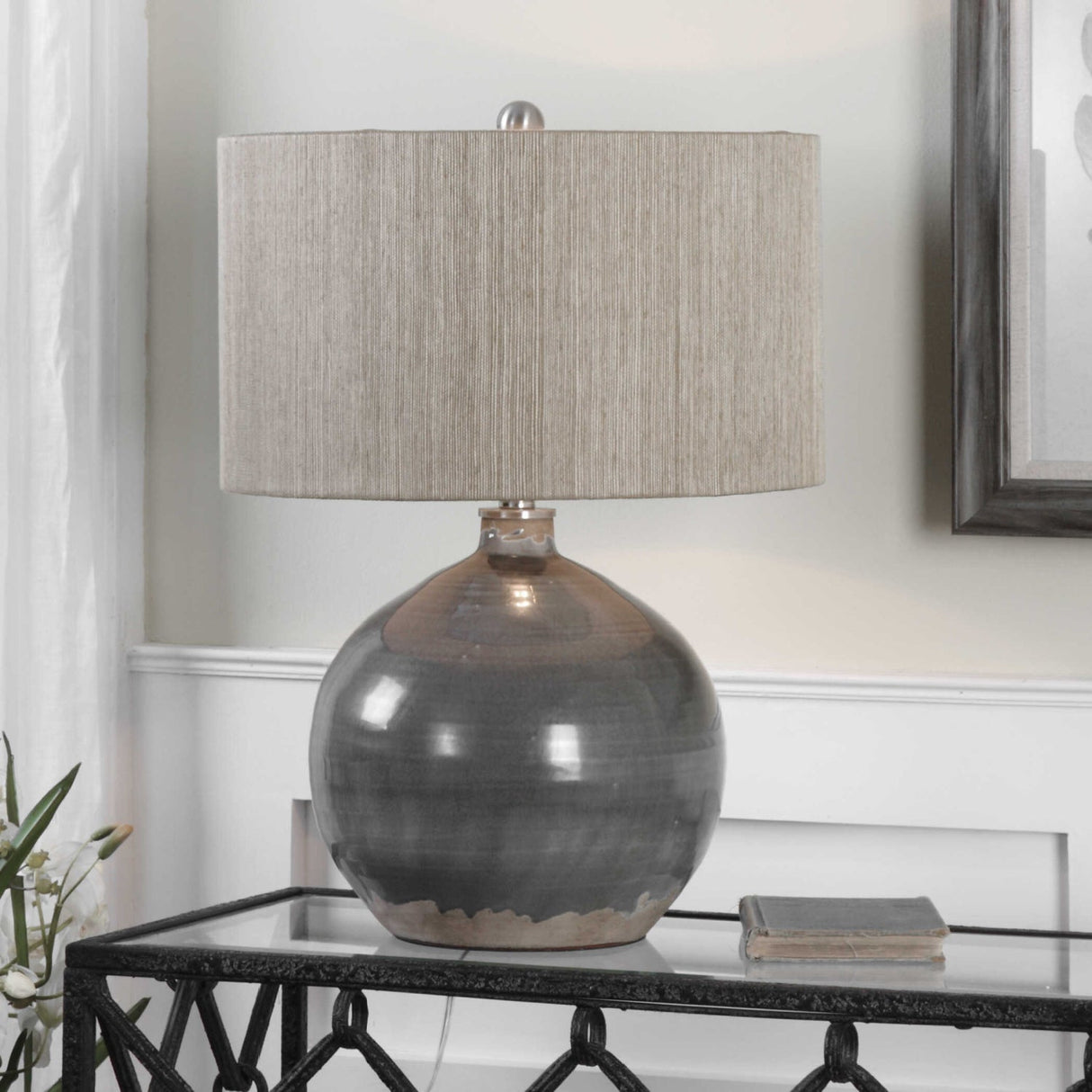 Modern European furniture - Gray Rounded Ceramic Table Lamp - www.oroa.com
