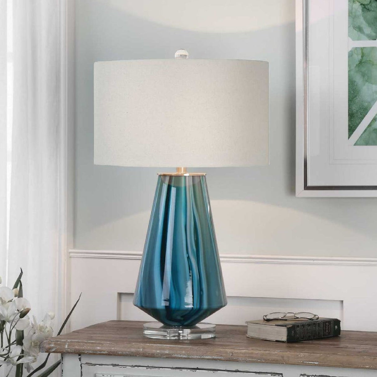 Modern European furniture - Teal Gray Glass Table Lamp by Uttermost Pescara - www.oroa.com