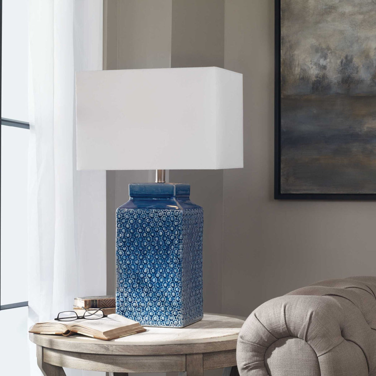 Modern European furniture - Textured Blue Ceramic Table Lamp by Uttermost Pero - www.oroa.com