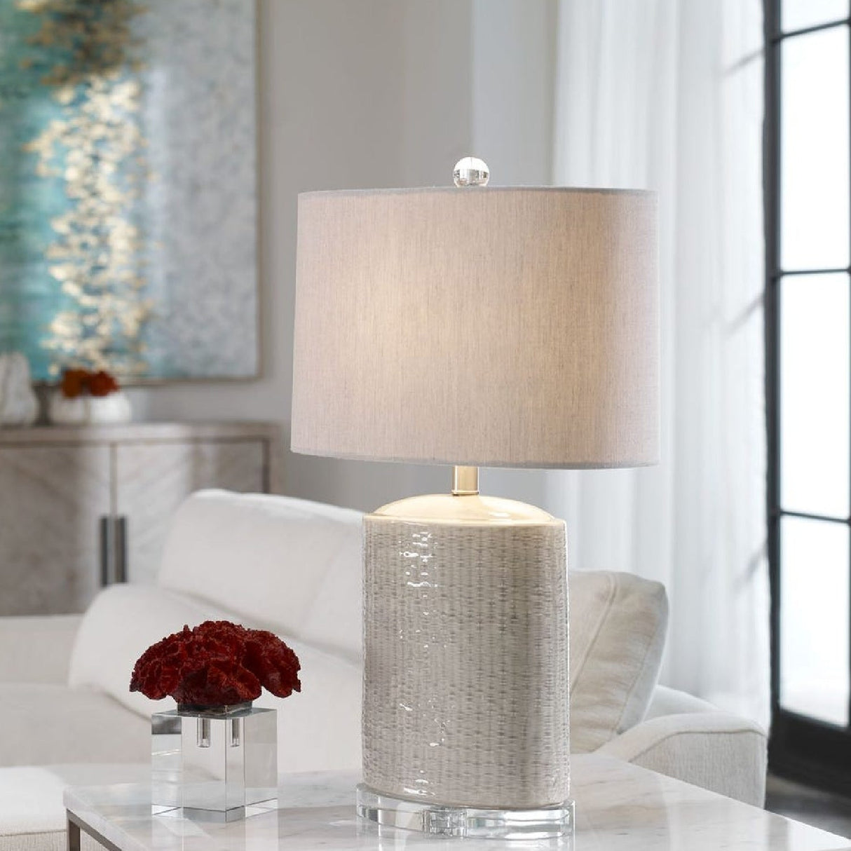Textured Oval Ceramic Table Lamp by Uttermost Modica, alternate view 2