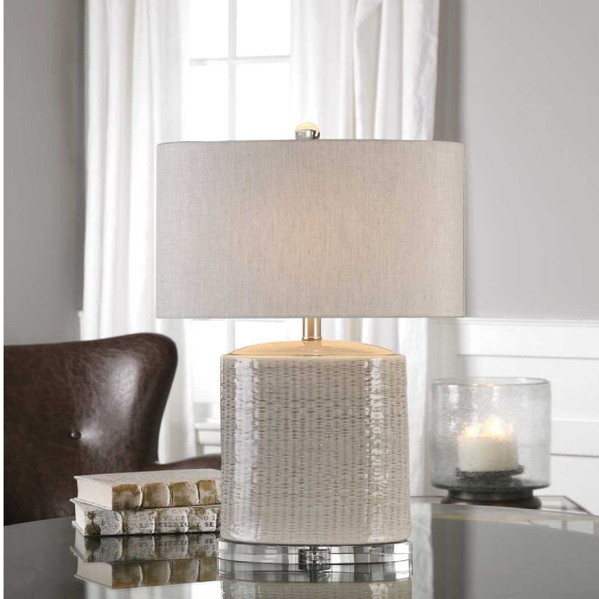 Textured Oval Ceramic Table Lamp by Uttermost Modica, alternate view 5