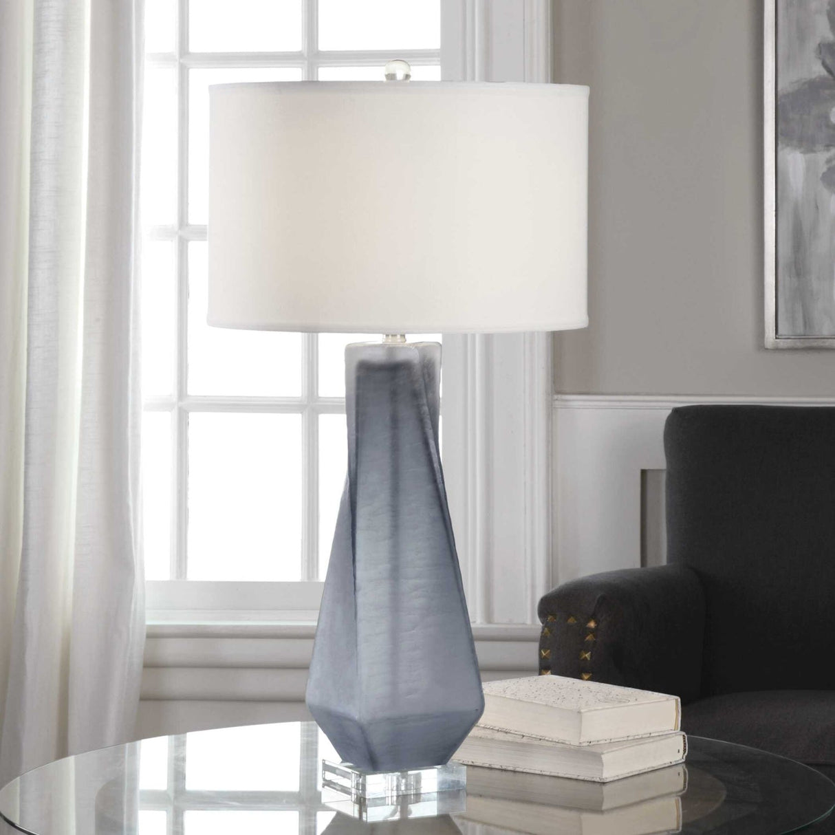 Twisted Gray Glass Table Lamp by Uttermost Anatoli, alternate view 3
