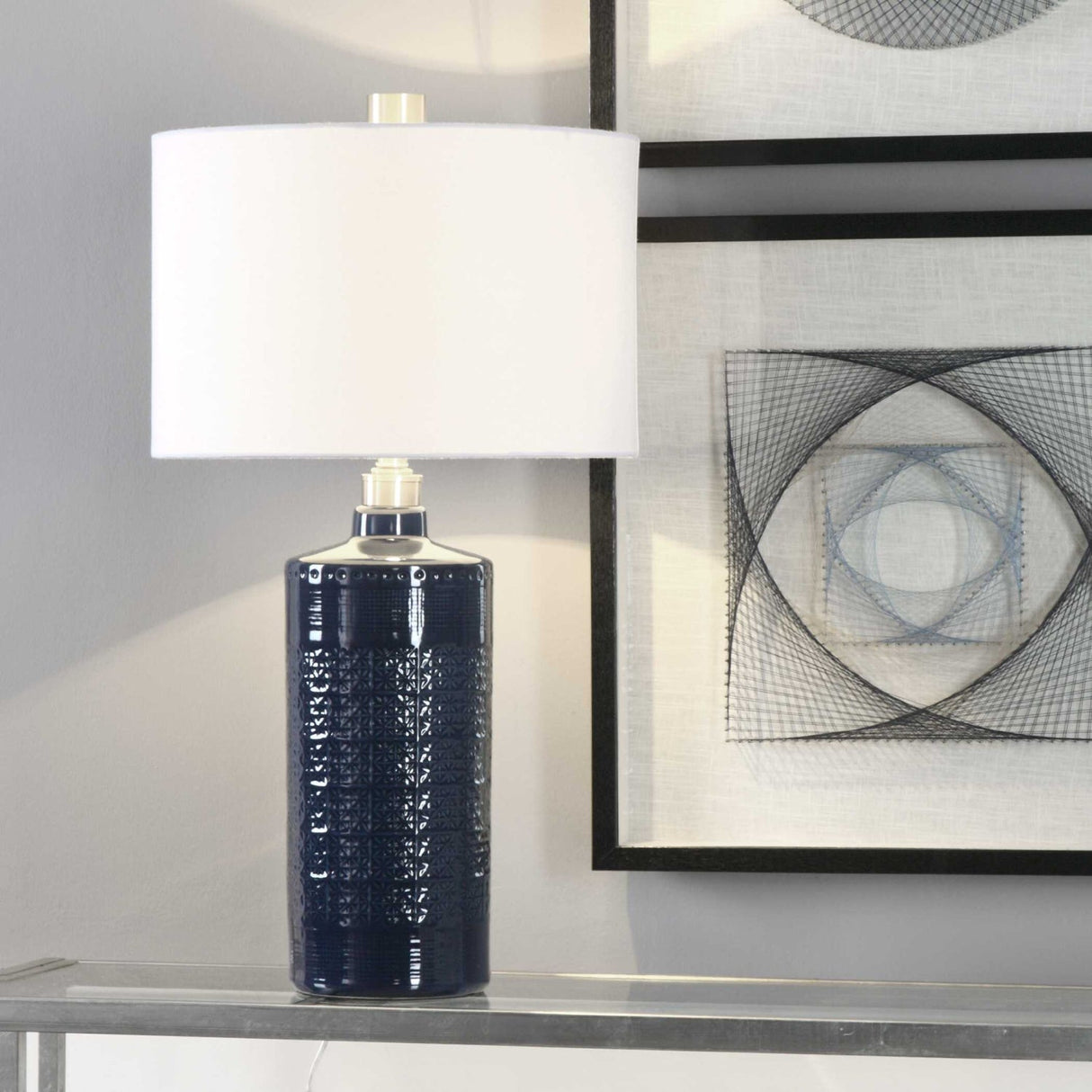 Modern European furniture - Blue Embossed Ceramic Table Lamp by Uttermost Thalia - www.oroa.com