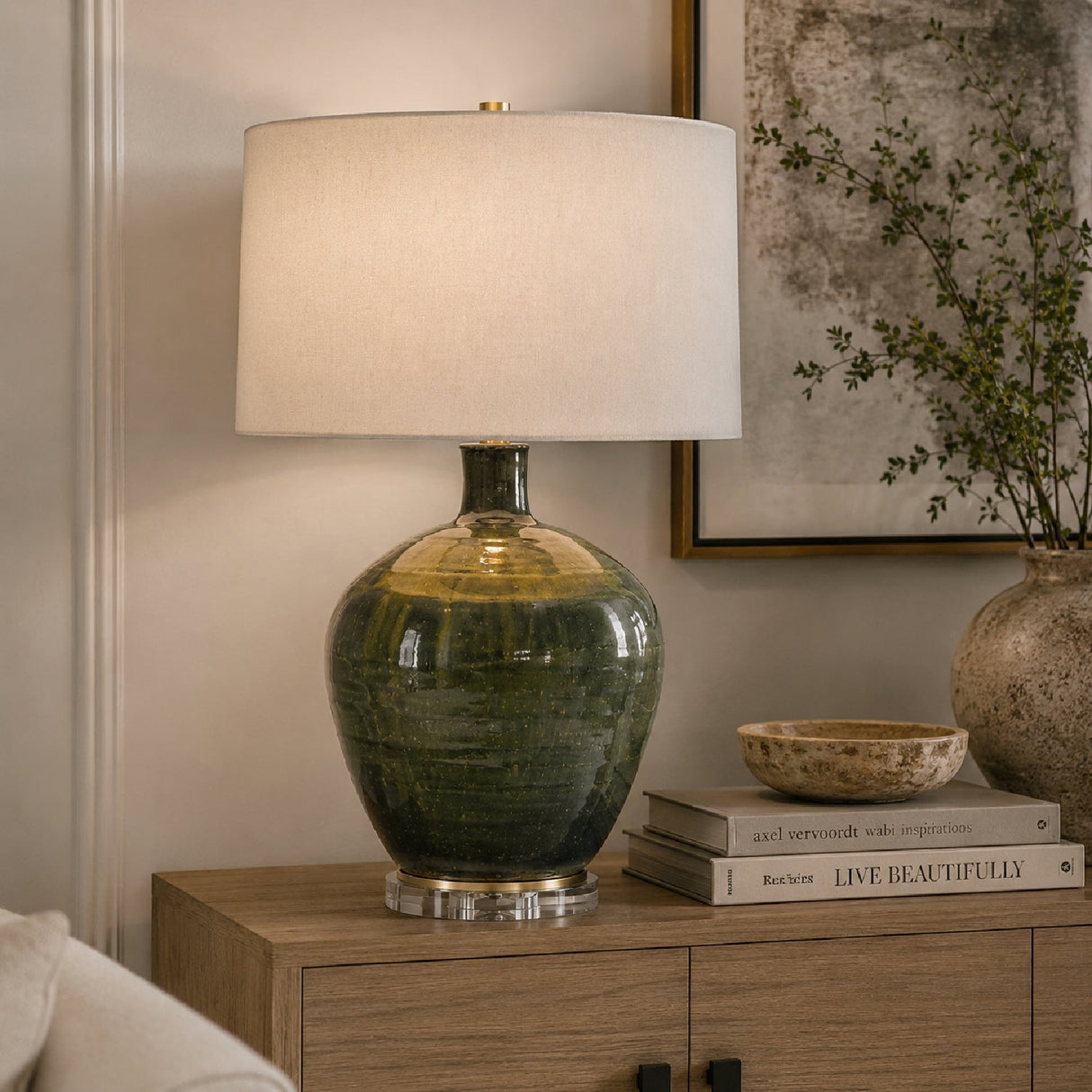 Green Glazed Ceramic Table Lamp by Uttermost Elva, alternate view 2