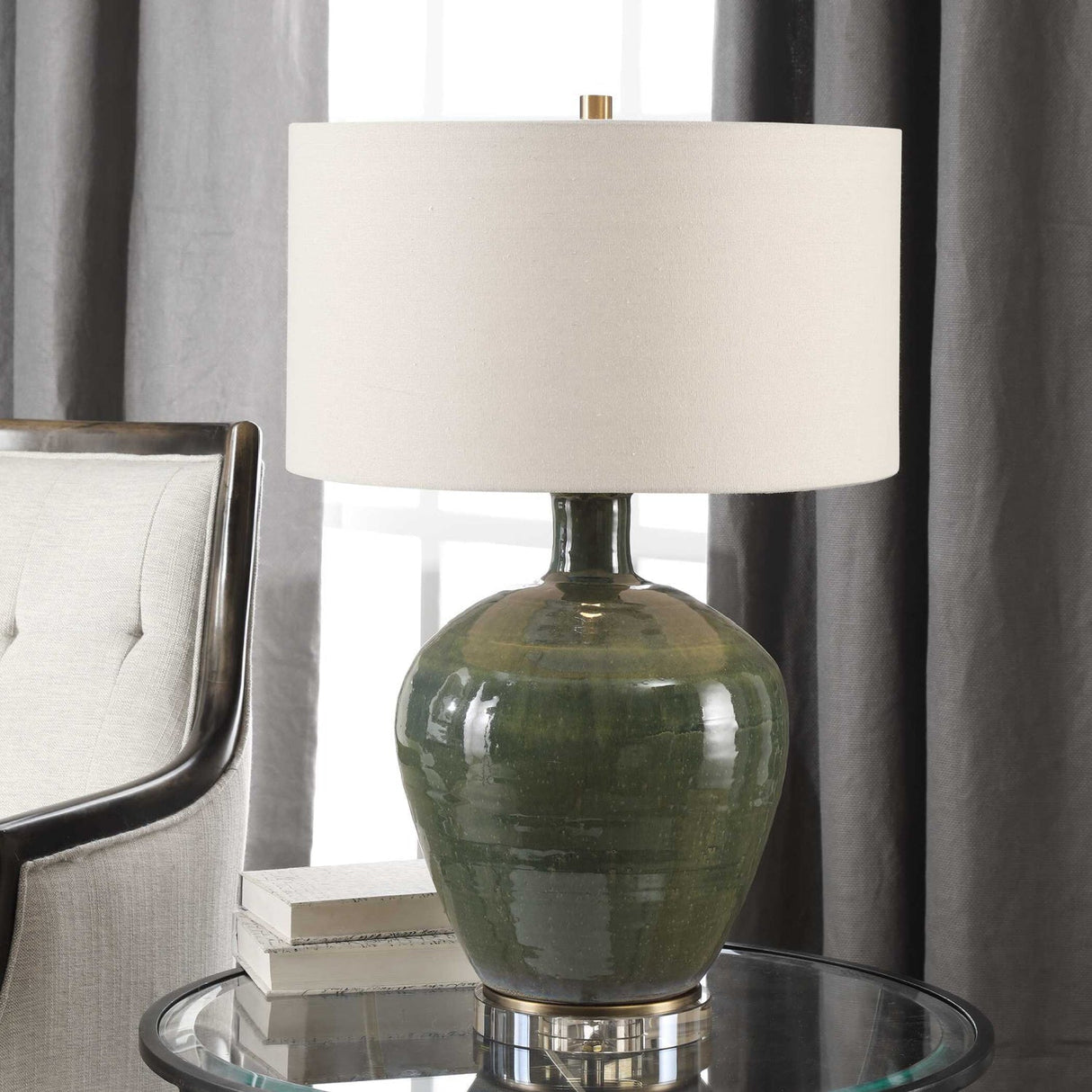 Green Glazed Ceramic Table Lamp by Uttermost Elva, alternate view 3
