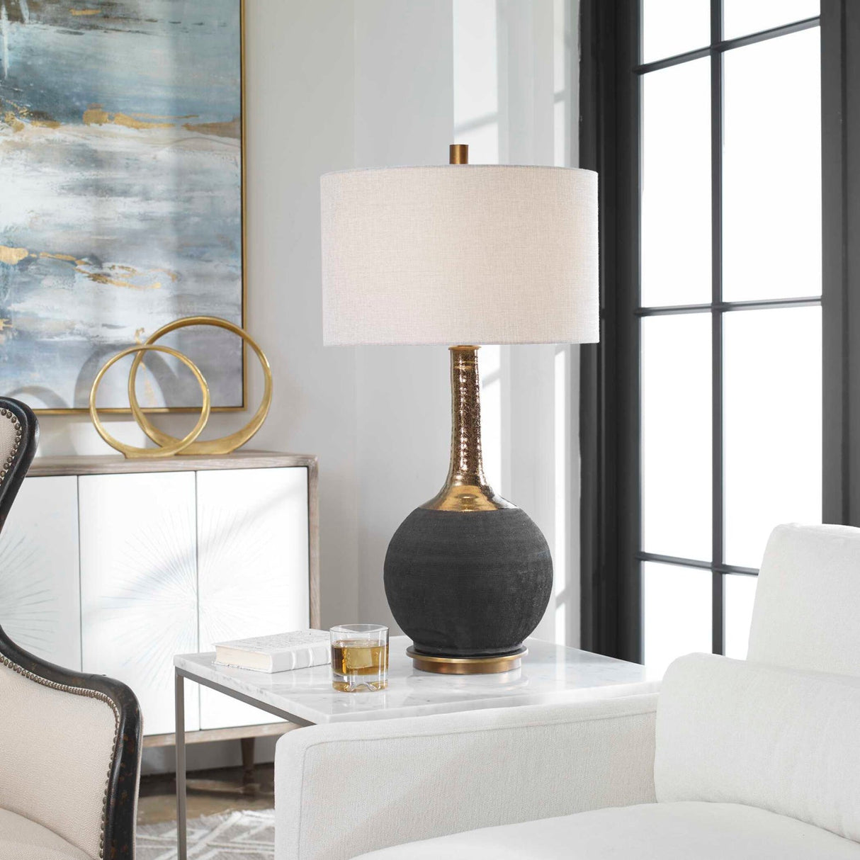 Rounded Black Ceramic Table Lamp by Uttermost Arnav, alternate view 2