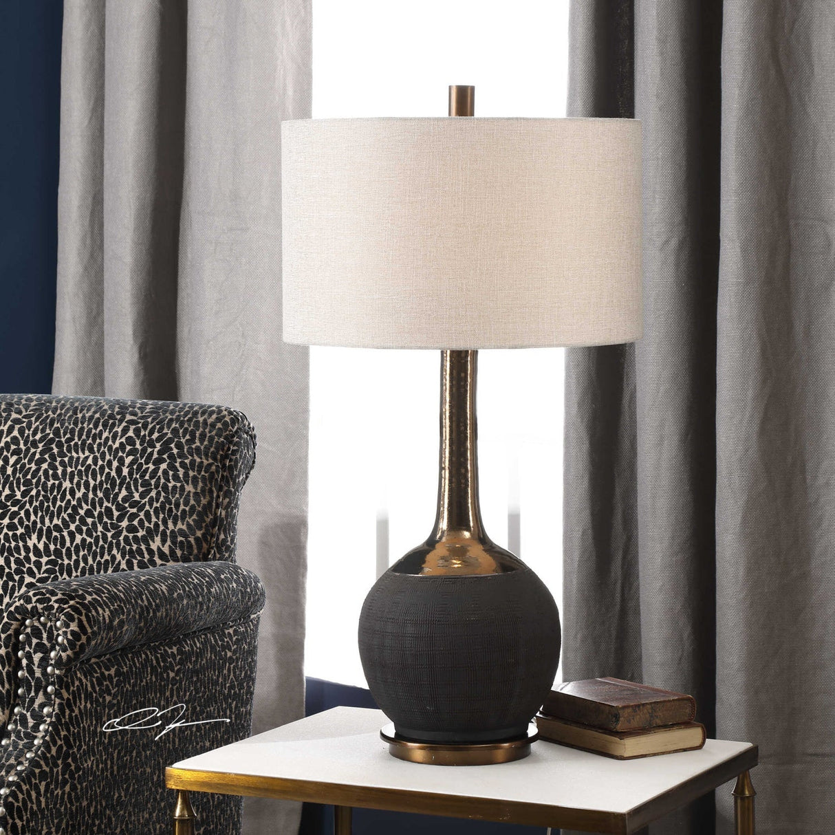 Rounded Black Ceramic Table Lamp by Uttermost Arnav, alternate view 5