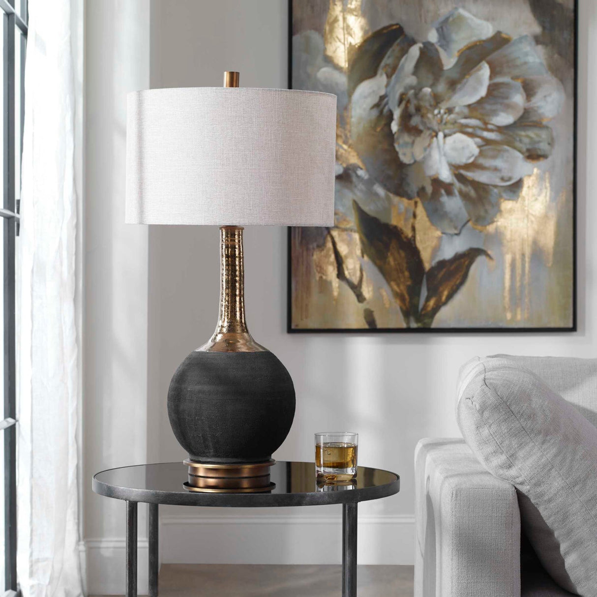 Rounded Black Ceramic Table Lamp by Uttermost Arnav, alternate view 6