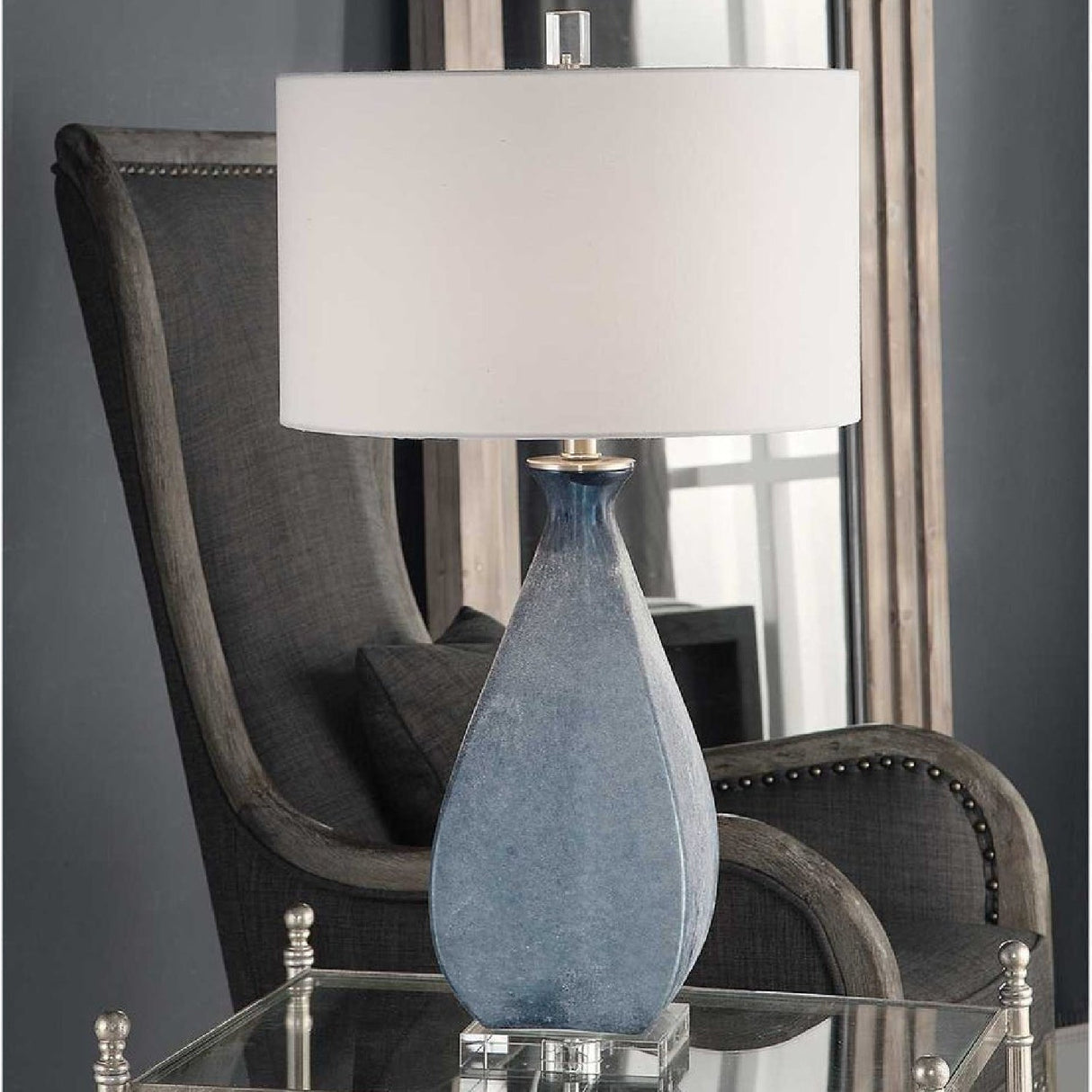 Etched Blue Glass Table Lamp by Uttermost Atlantica, alternate view 2