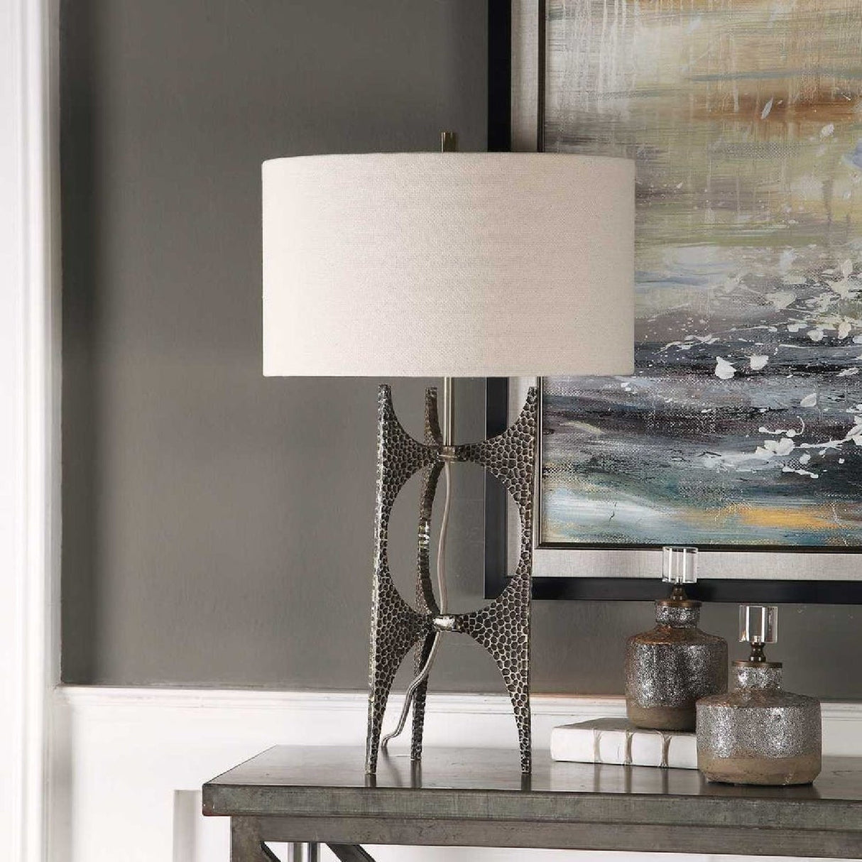 Modern European furniture - Hammered Cast Iron Table Lamp by Uttermost Goldia - www.oroa.com
