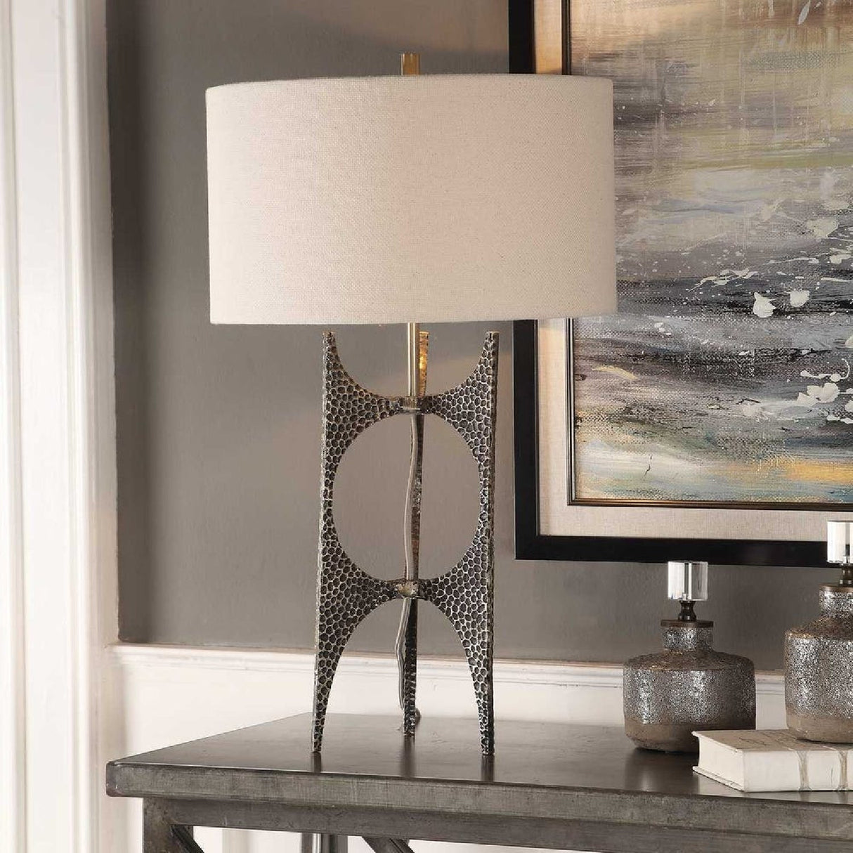 Modern European furniture - Hammered Cast Iron Table Lamp by Uttermost Goldia - www.oroa.com